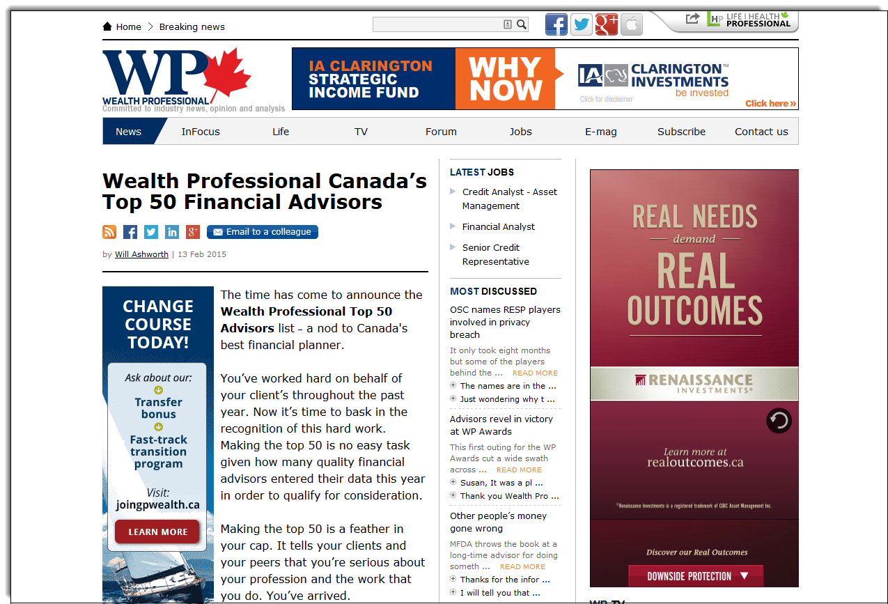 Wealth Professional Canada's Top 50 Financial Advisors ...